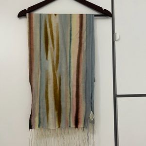 Morgan and Oates scarf, merino and cashmere mix, cream, light blue and brown